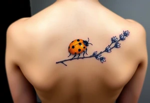 Golden or yellow ladybug on a lavender branch tattoo idea
