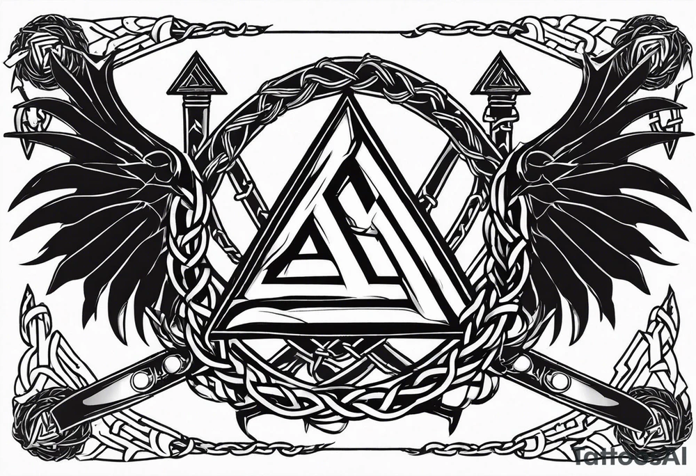 Valhalla sword shield dragon axe Valknut barbed wire chains fire tattoo idea Valhalla sword shield dragon axe Valknut barbed wire chains fire tattoo idea