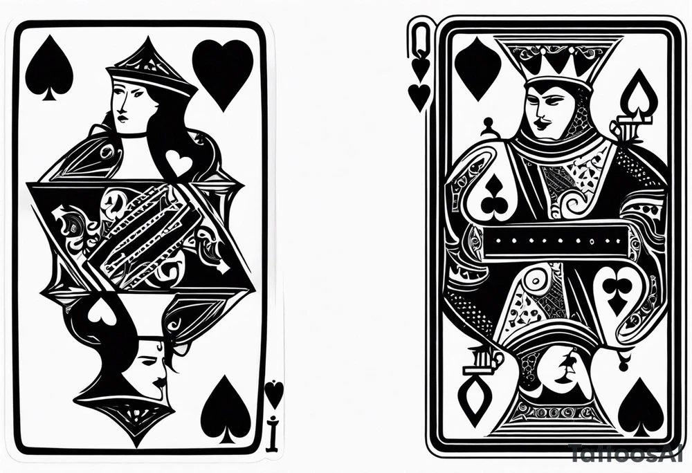 one playing card with both queen of hearts and king of spades in extreme minimalistic style tattoo idea