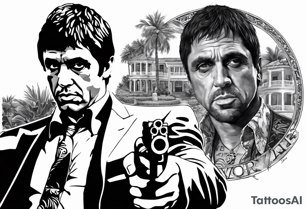 Scarface movie the statue from his house with the worl is yours tattoo idea