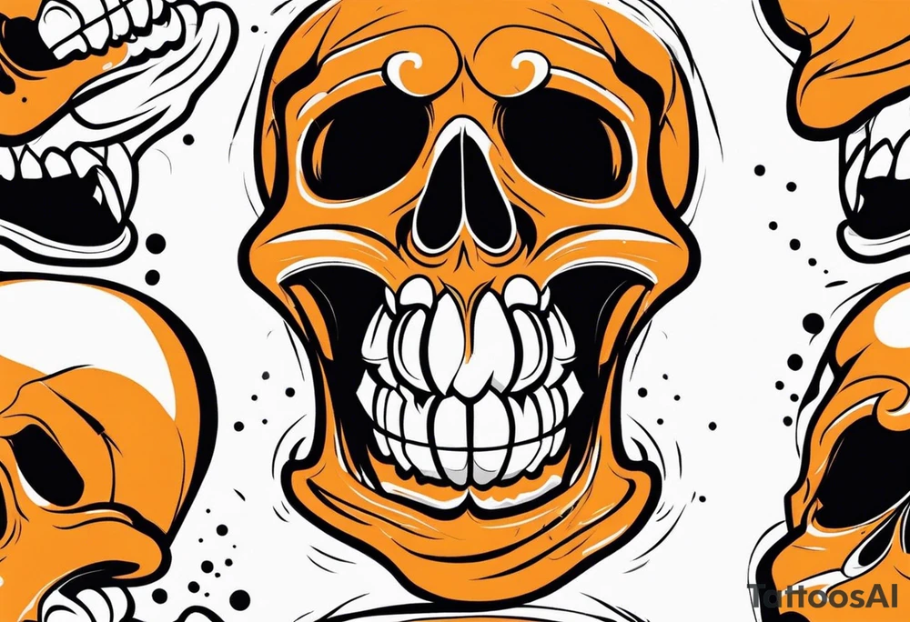 skull laughing black and orange tattoo idea