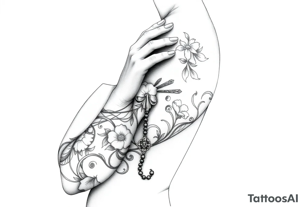 Woman praying with rosary tattoo tattoo idea