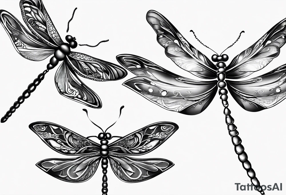 4 dragonflies flying together tattoo idea