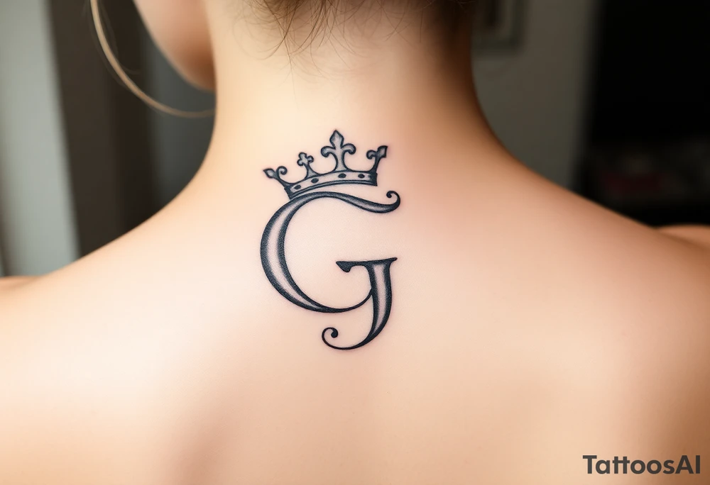 a capital G letter with a crown tilted to the left of it tattoo idea