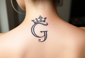 a capital G letter with a crown tilted to the left of it tattoo idea