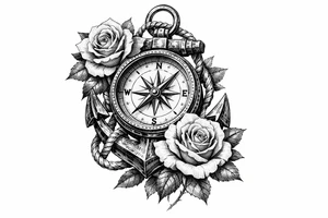 a compass,anchor,roses. tattoo idea