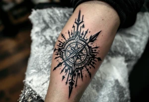 rustic compass/clock with a full-length arrow saying "Isaiah 40:31" tattoo idea