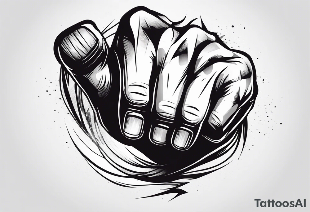 A clenched fist, the hand contains five fingers as specified, the tattoo is a back tattoo using negative space drawing techniques tattoo idea