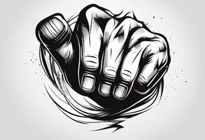 A clenched fist, the hand contains five fingers as specified, the tattoo is a back tattoo using negative space drawing techniques tattoo idea