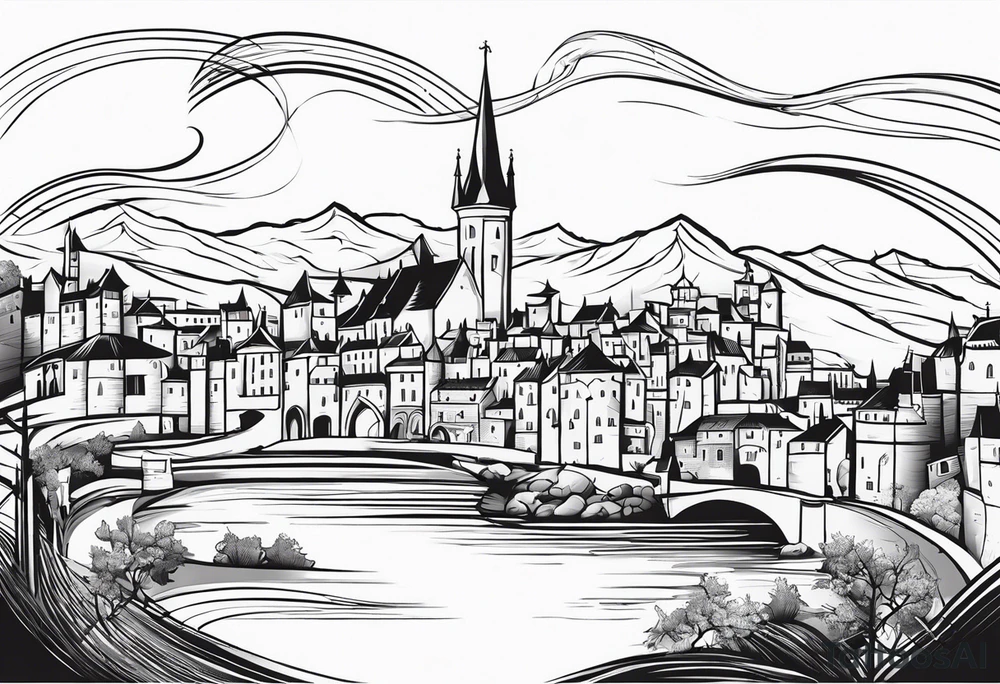 medieval city swirl
 vector tattoo idea
