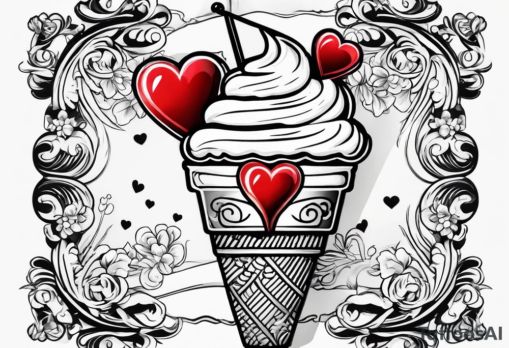 small one scoop ice cream cone with small red heart on it somewhere with unicorn tattoo idea