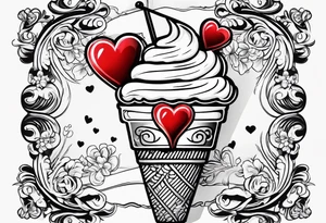 small one scoop ice cream cone with small red heart on it somewhere with unicorn tattoo idea