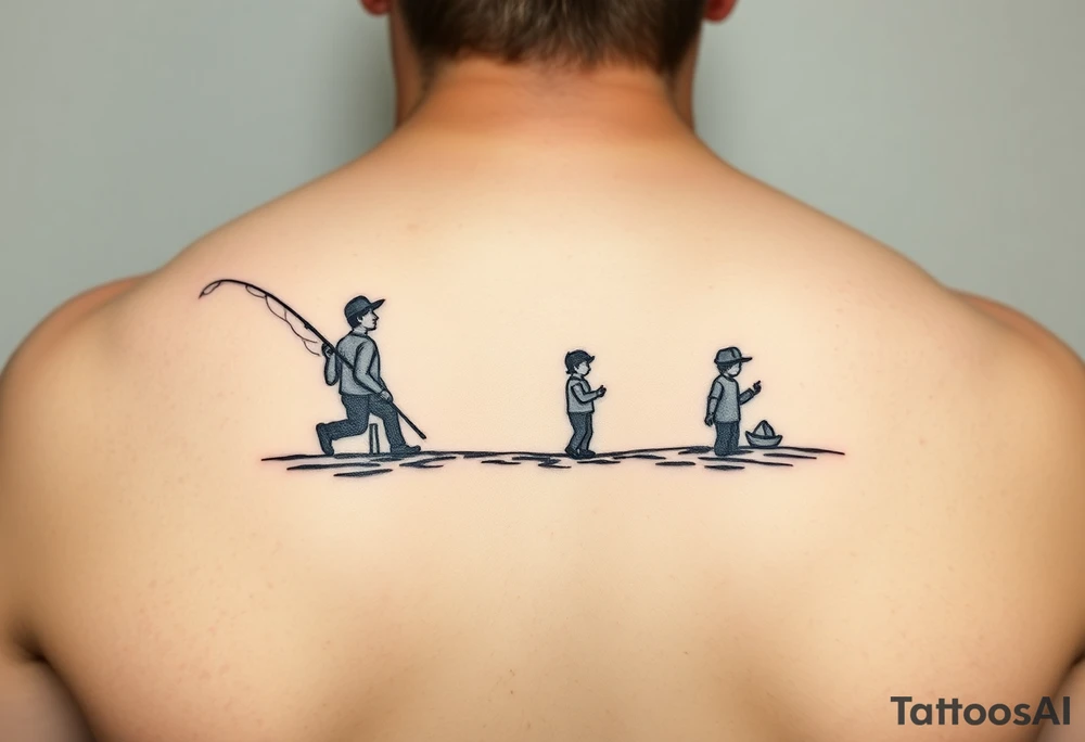 Silhouette of Dad, 14 yr old son, 11 yr old daughter and 3 yr old son fishing tattoo idea
