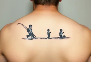 Silhouette of Dad, 14 yr old son, 11 yr old daughter and 3 yr old son fishing tattoo idea