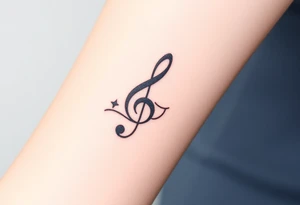 A swirl containing the Treble clef, Bass clef, book, dog paw, star, psyduck, heart tattoo idea
