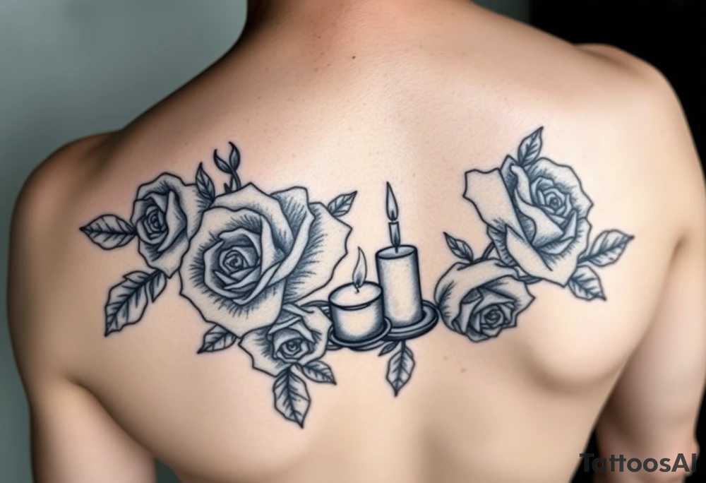 Blue roses, water, candles tattoo idea