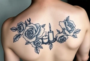 Blue roses, water, candles tattoo idea