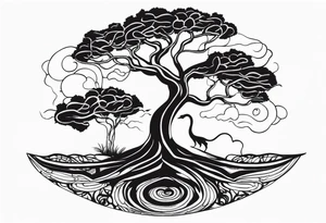 A tree reaching the sky with the roots reaching hell, having a snake around it. All based on Carl Jung ideas. tattoo idea