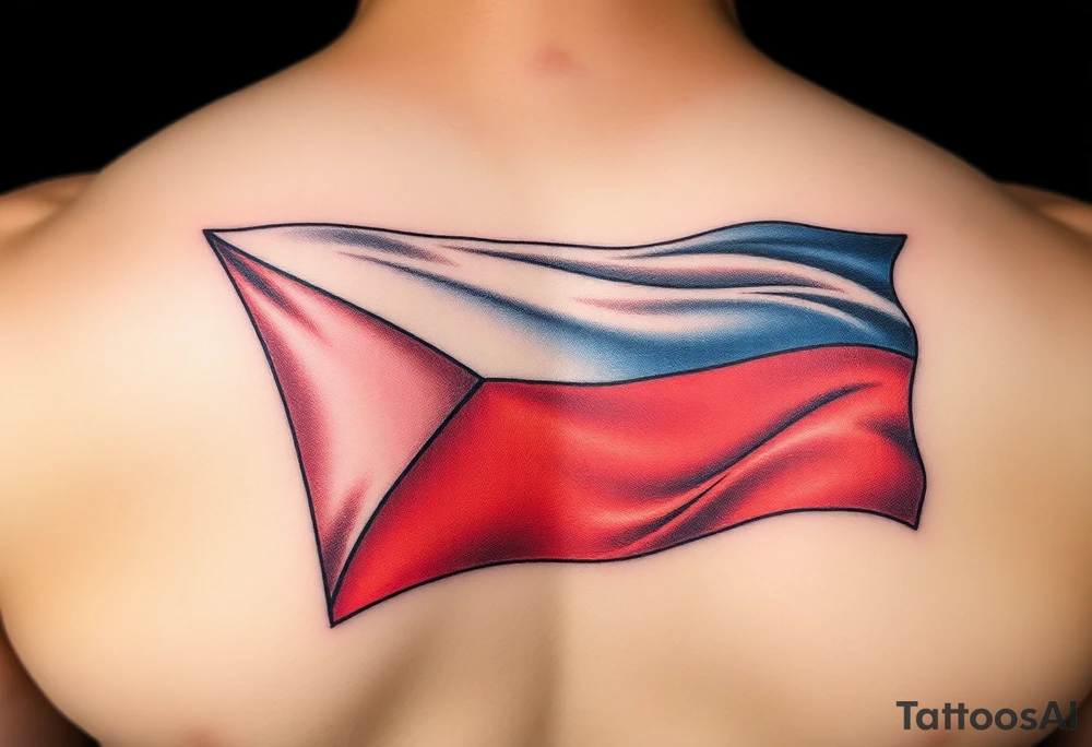 A waving Czech flag with realistic fabric texture tattoo idea