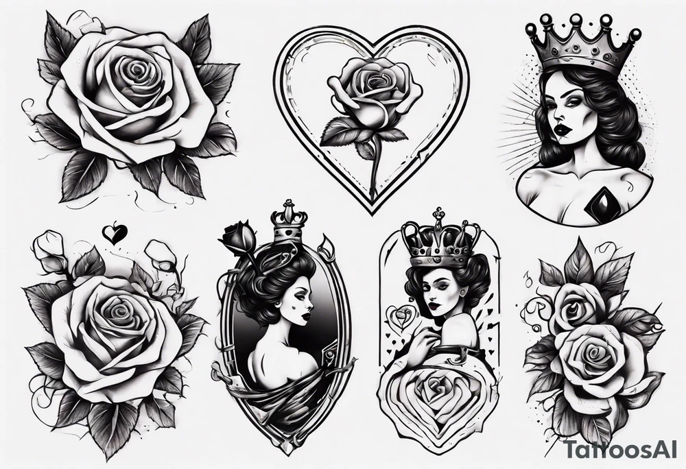 queen of hearts with a rose in her hand tattoo idea