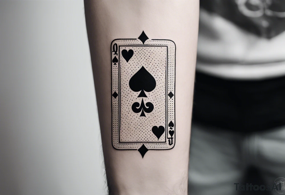 one combined tatto in minimalistic style with icon style three king of spades and icon style one queen of hearts. extreme minimalstic and few lines. much more minimalistic and fewer lines tattoo idea