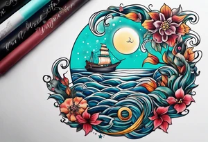 sea under moon tattoo idea