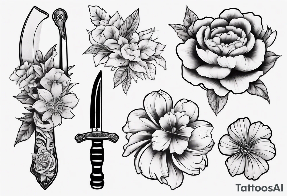 A knife stuck in a flower tattoo idea