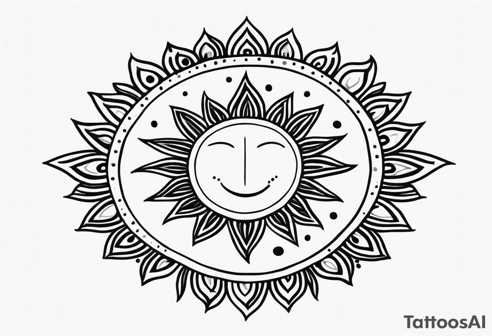 simple sun made of black dots and circles tattoo idea
