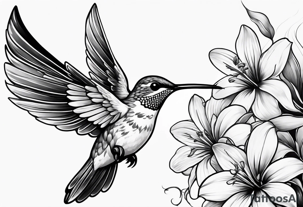 Humming bird and flower for placement on side boob tattoo idea
