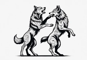 two wolves dancing on their hind legs. they should be visibly dancing and facing one another. They should have their jaws closed tattoo idea