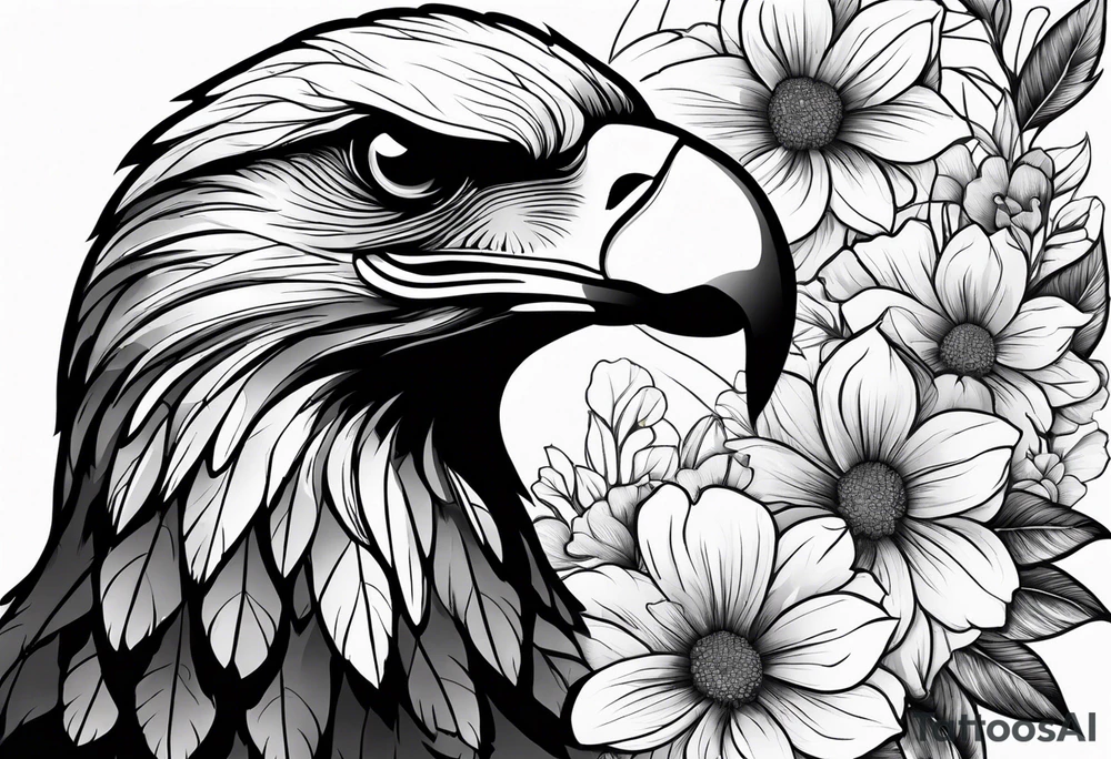 incorporate an eagle, with skull and flowers, can you make it vertical tattoo idea
