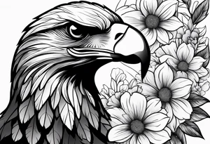 incorporate an eagle, with skull and flowers, can you make it vertical tattoo idea