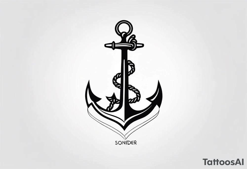 Anchor with the word sonder in the stem of the anchor tattoo idea