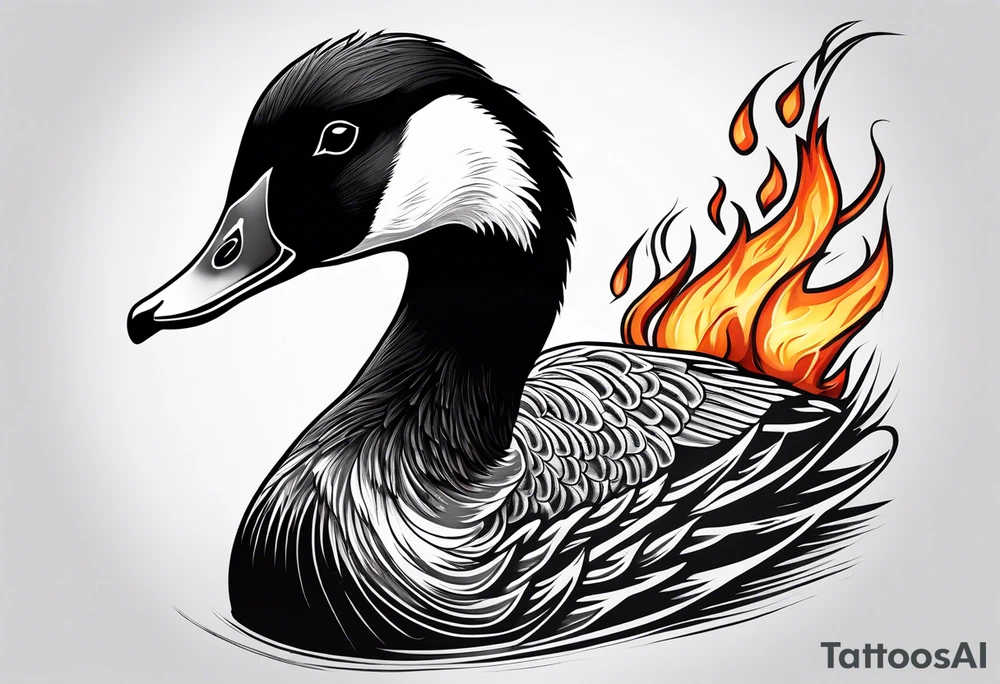 canadian goose with flames tattoo idea