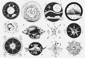 nigh sky, showing zodiac sign for Pisces and Taurus. upper arm sleeve tattoo tattoo idea