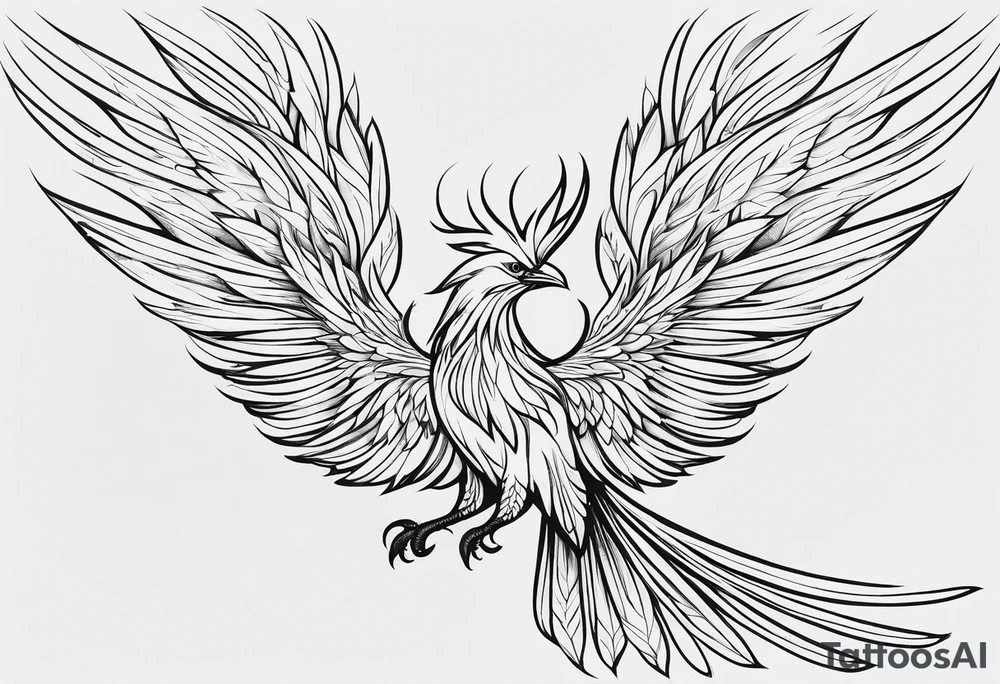 minimalist pheonix with long tail curling tattoo idea