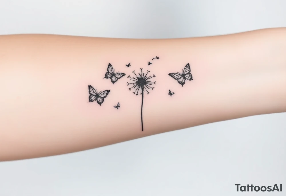 a dandelion and 2 butterflies flying around it tattoo idea