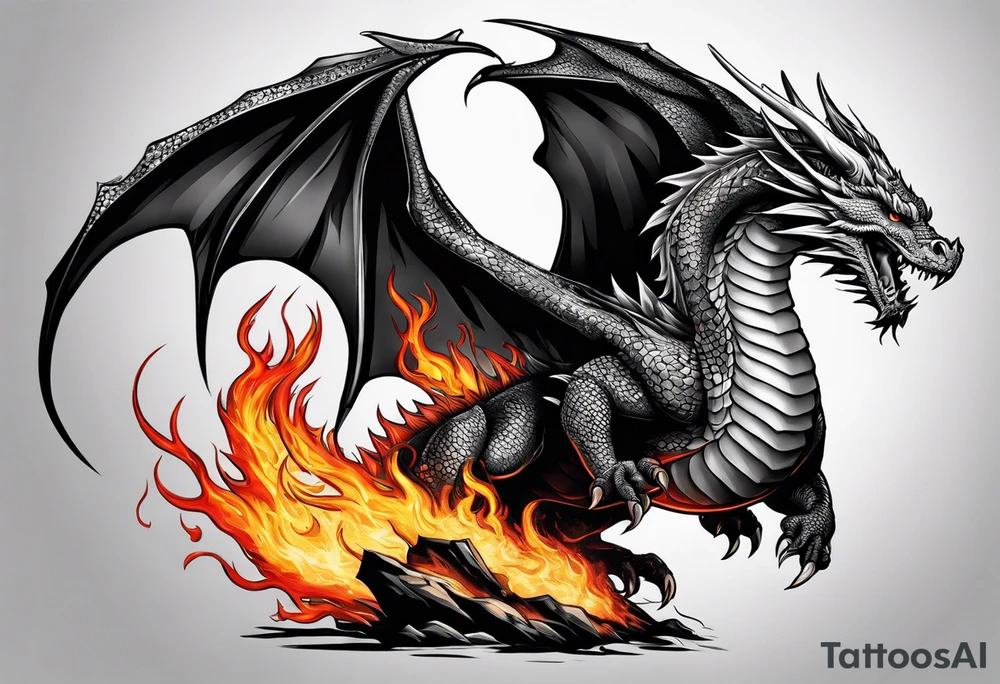 A dragon burning in flames tattoo idea