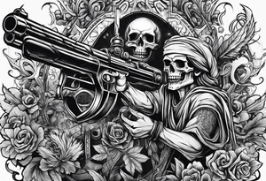 dead people with guns futuristic religious ancient graffiti tattoo idea