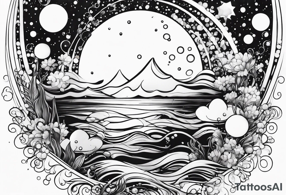 Draw me some magical really simple underwater bubbles and simple stars tattoo idea