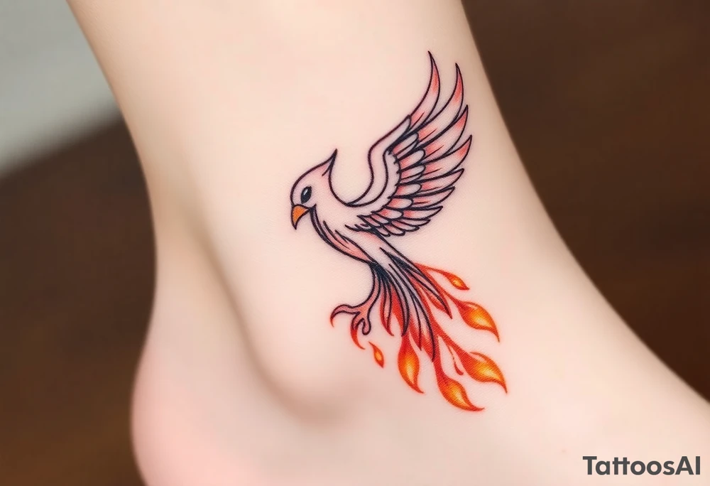 magnificent phoenix rising from golden flames with trailing embers tattoo idea