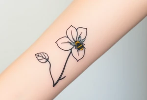 Trillium with a bumble bee hovering near it tattoo idea