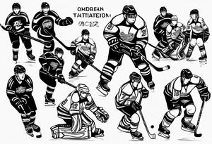 Hockey scene incorporating my children’s names in jerseys tattoo idea