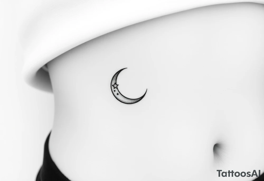 Very small crescent moon with stars. Shade the crescent moon. Make it more small tattoo idea