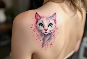 A dainty tattoo of the white cat Marie from The Aristocats in soft shades of pink and gray. tattoo idea