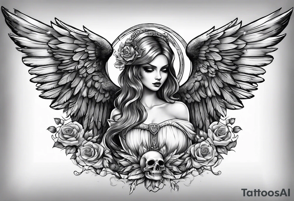 Angel with skull as face tattoo idea