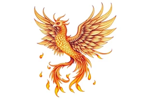 magnificent phoenix rising from golden flames with trailing embers tattoo idea