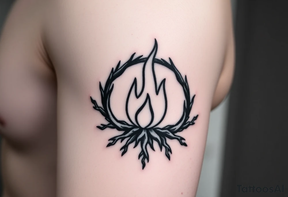 a round flame imprisoned in a roots circle tattoo idea