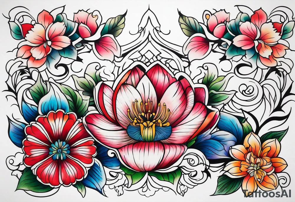 ornaments of flowers tattoo idea