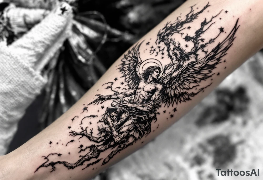 Michael the archangel fighting demons tattoo idea